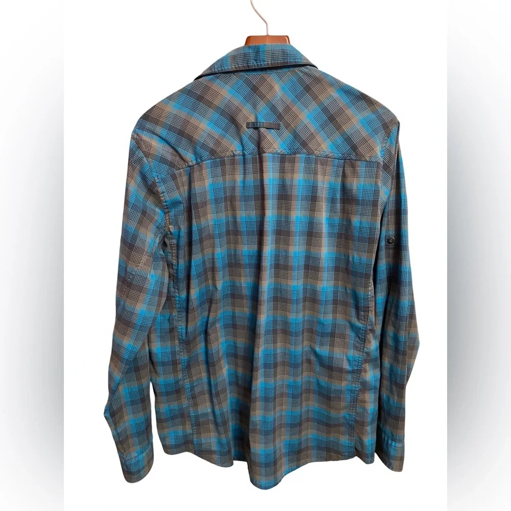 LL Bean Blue & Brown Plaid Outdoor Hiking Fishing Long Sleeve Shirt Size‎ Large